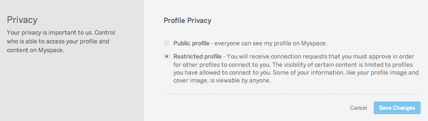 New Myspace Privacy Options